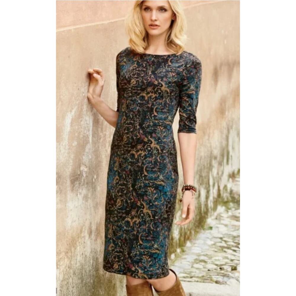 NWT Peruvian Connection Silk Road Dress Pima Cotton Size‎ Large Sheath Printed
